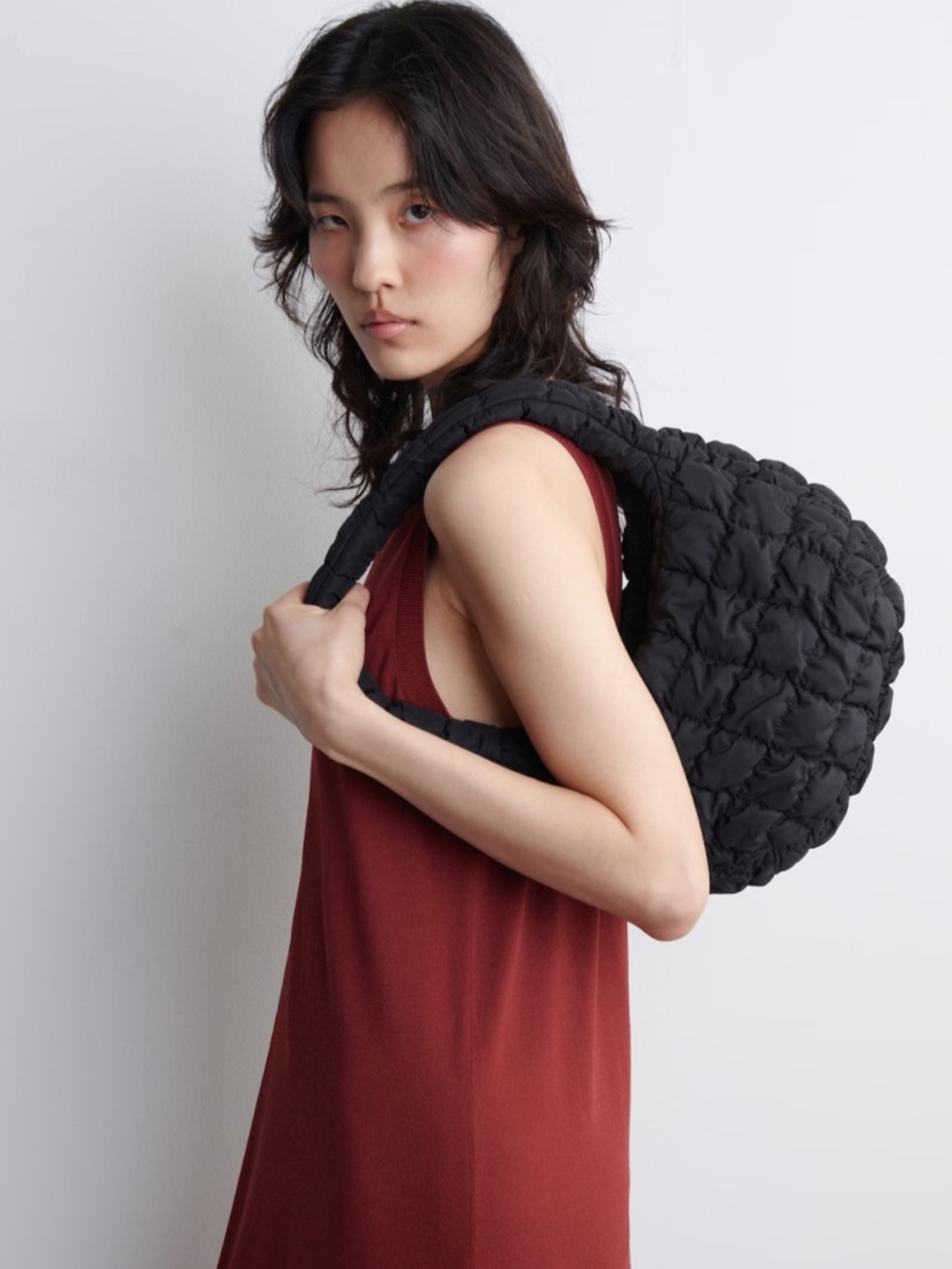 Cos Quilted Black Puffer Shoulder Bag